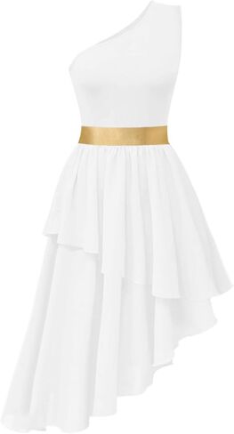 Women's Praise Dance Overlays and Tunics One Shoulder Sleeveless Asymmetric Hem Worship Lyrical Dance Dress in Saudi Arabia