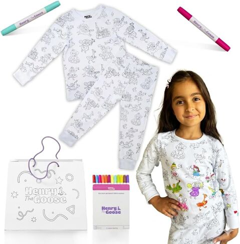 تلوين بيجامات للأطفال المصنوعة من القطن الأصلي | Kids Pajamas Girls & Boys مع 12 علامة غير سامة لتخصيص ملابس النوم الخاصة بهم بتصميمات فريدة | هدية مثالية للفتيات والفتيان (6 سنوات) in Saudi Arabia