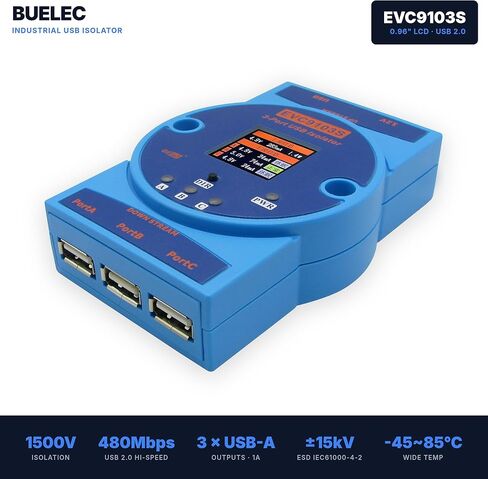 معزل USB2.0 عالي السرعة من الدرجة الصناعية من 1 إلى 3 منافذ USB معزولة بأقصى سرعة تصل إلى 480 ميجابت في الثانية (EVC9103B) in Saudi Arabia