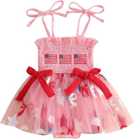 Ayalinggo Newborn Infant 4th Fourth of July Baby Girl Outfits Bubble Romper White Red and Blue Clothes+Headband in Saudi Arabia