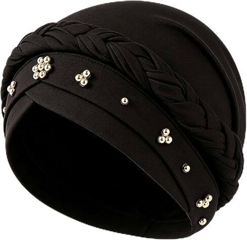African Women Turban Cap Twisted Beaded Braid Head Wraps Pre-Tied Chemo Headscarf for Cancer Hair Cover Hats in Kuwait