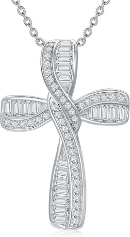 Cross Necklace for Women, Sterling Silver Twisted Infinity Crucifix Pendant with Princess Cubic Zirconia Blessed Religious Jewelry Baptism Gift for Women Girls, 20" Adjustable Silver Chain in Kuwait