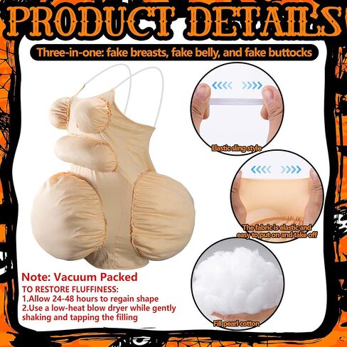 4 Pcs Halloween Fat Old Lady Costume, Fake Belly and Chest Fat Suit Includes Granny Wig Cap Glasses Pearl Necklace for Halloween Christmas Funny Cosplay Dress Up Party Stage Performance in Saudi Arabia