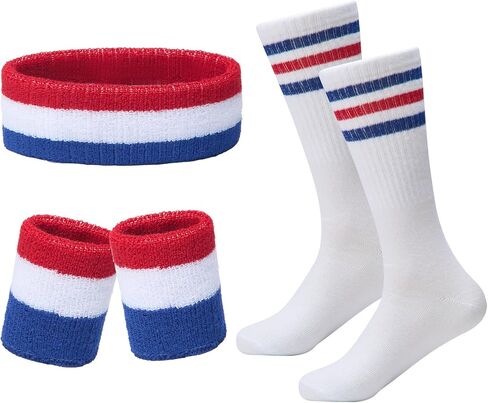 Striped Sweatbands Set, Sports Headband and Wristbands Sweatbands Colorful Cotton Striped Sweatband Set American Flag Style for Men and Women in Saudi Arabia