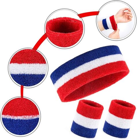 Striped Sweatbands Set, Sports Headband and Wristbands Sweatbands Colorful Cotton Striped Sweatband Set American Flag Style for Men and Women in Saudi Arabia