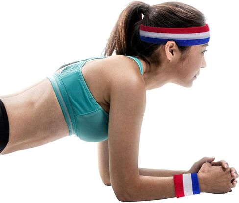 Striped Sweatbands Set, Sports Headband and Wristbands Sweatbands Colorful Cotton Striped Sweatband Set American Flag Style for Men and Women in Saudi Arabia