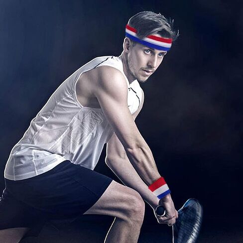 Striped Sweatbands Set, Sports Headband and Wristbands Sweatbands Colorful Cotton Striped Sweatband Set American Flag Style for Men and Women in Saudi Arabia