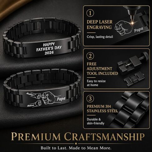 Personalized ID Bracelet for Men– Custom Laser Engraving on Both Sides, Waterproof Stainless Steel, Adjustable Fit, 4 Color Options in Saudi Arabia