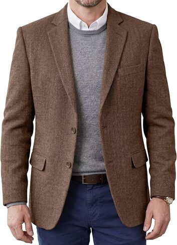 Men's Tweed Blazer Jacket 2 Button Lightweight Herringbone Casual Sport Coat Wedding Groomsmen Prom Jackets in Saudi Arabia