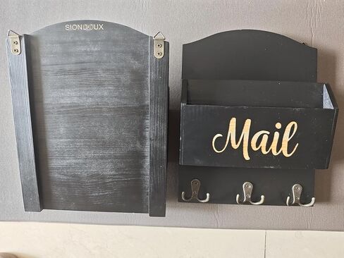 Mail Organizer Wall Mount, Wooden Mail Sorter Wall Mounted with 3 Double Hooks, Mail Letter Holder and Key Holder for Home Entryway Hallway Office Room Wall Decorative in Saudi Arabia