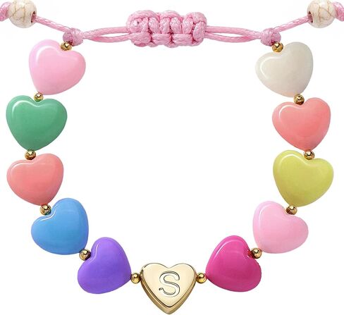 WomeNgifts أساور القلب الأولية للبنات نساء-سوار فتيات صغيرات لطيفات A-Z Charm ، هدية عيد ميلاد سعيد من 3 إلى 18 عامًا للأخوات والمراهقين ومجوهرات الذهب القابلة للتعديل in Saudi Arabia