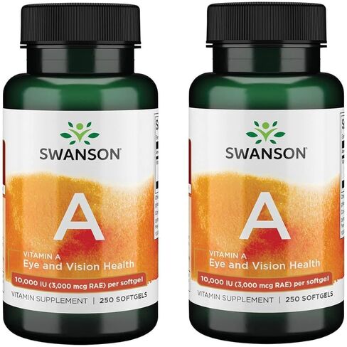 Swanson Vitamin A 10,000 IU (3,000 mcg RAE) Natural Nourishment for Bone, Skin Health, Vision Support & Immune System Function - High Absorption Vitamin A 250 Softgels (2 Pack) in Saudi Arabia