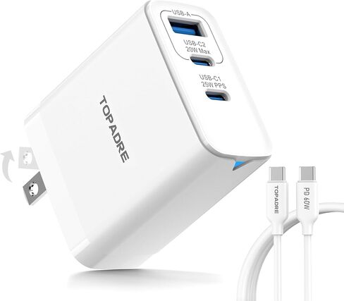 كتلة شاحن USB C بقدرة 65 وات، شاحن حائط 3 منافذ GaN قابل للطي من النوع C، شحن سريع لأجهزة MacBook Pro/Air، iPad Pro/Air، iPhone 15/15 Pro/15 Pro Max، لهاتف Samsung Galaxy S24/S23، أبيض in Kuwait