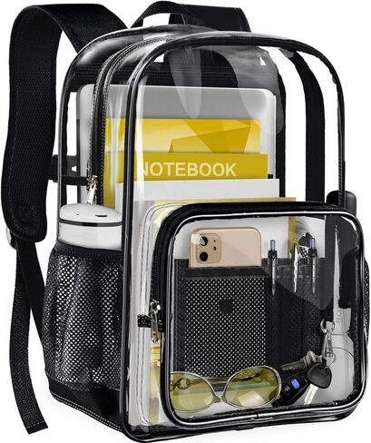 GEAMSAM Clear Backpack, Heavy Duty Transparent Backpack with Reinforced Bottom See Through Bag for College, Travel, Workplace Security - Purple in Saudi Arabia