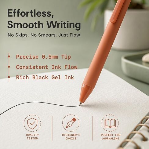 ANECDOTE. Gel Pens, Black Ink Gel Pens (12 pack), Retractable Pen Set, Cute Pens, Fine Point Gel Pens (0.5mm), Smooth Writing Pens with a Chic & Fun Design, Pens for Journaling, Made (Set of 12) in Saudi Arabia