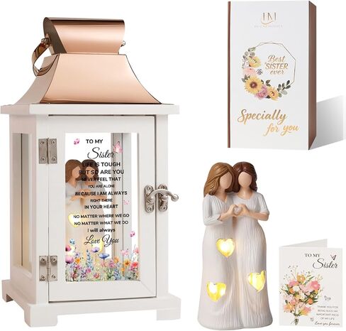 Sister Lantern with Friend Hand-Painted Figure, Sister Birthday Gifts from Sis, Unique Friendship Gift Ideas for Women Thanksgiving Christmas Wedding in Saudi Arabia