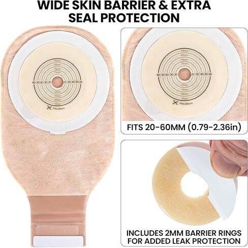 15 Pack Ostomy Supplies & Colostomy Bags Kit – Double-Reinforced Leakproof Seal - 15 One-Piece Bags & 15 2MM Barrier Rings - Cut-to-Fit, Unisex, Skin-Friendly in Saudi Arabia