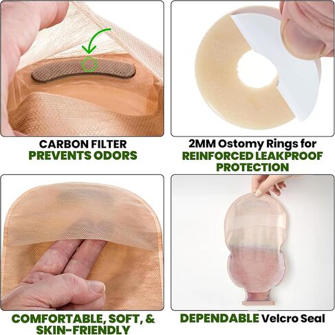 15 Pack Ostomy Supplies & Colostomy Bags Kit – Double-Reinforced Leakproof Seal - 15 One-Piece Bags & 15 2MM Barrier Rings - Cut-to-Fit, Unisex, Skin-Friendly in Saudi Arabia