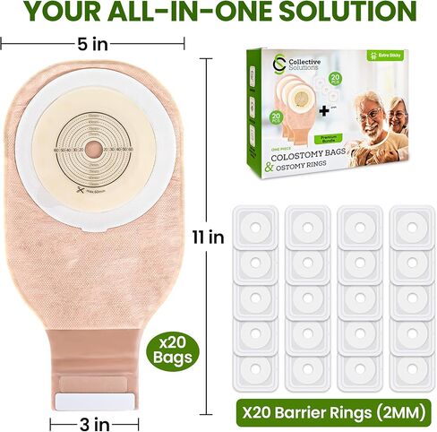 15 Pack Ostomy Supplies & Colostomy Bags Kit – Double-Reinforced Leakproof Seal - 15 One-Piece Bags & 15 2MM Barrier Rings - Cut-to-Fit, Unisex, Skin-Friendly in Saudi Arabia