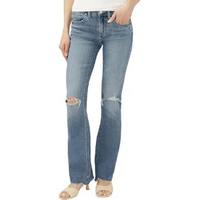 شركة Silver Jeans Co. بنطال جينز Suki نسائي متوسط ​​الارتفاع بقصّة متعرجة وقصة ضيقة، Med Wash EAE333، 26 عرض × 33 طول in Kuwait