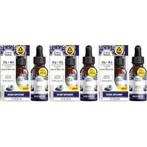 GuruNanda Black Seed Oil, Cold-Pressed Nigella Sativa - Rich in Vitamin D3 5000 Units, K2 & E, High Thymoquinone | Potent Antioxidant for Immune Support, Non-GMO, 2 Fl.oz in Kuwait