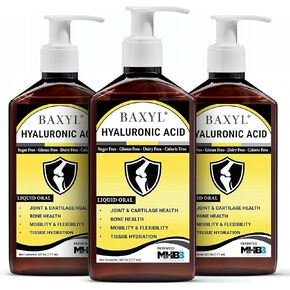 BAXYL Liquid Hyaluronic Acid Supplement - Natural Citric Acid, Potassium Sorbate Ingredients Formulated Flavorless Syrup - Provide Healthy Cartilage & Bone Formation - 3 Bottles of 6 Fl Oz in Saudi Arabia