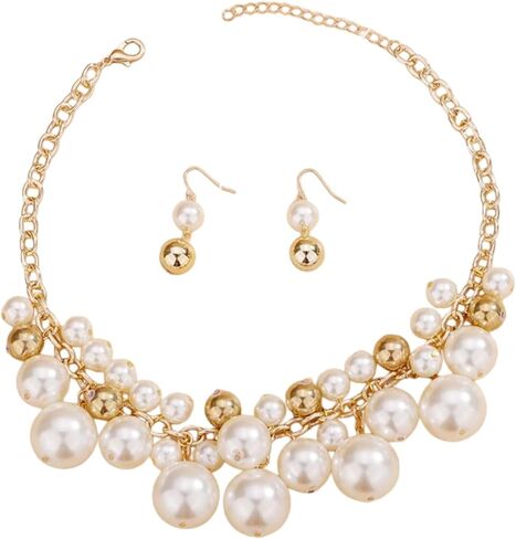 Aimimier 1920s Multilayer Faux Pearl Choker Necklace with Earrings Jewelry Set in Saudi Arabia