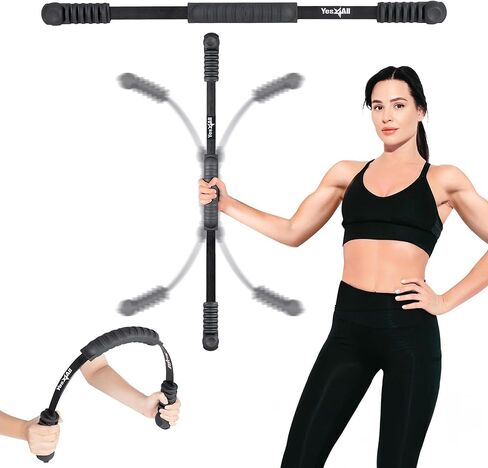 YES4ALL High-Frequency Elastic Fitness Bar for Toning Muscles, Shake Weight Stick Full Upper Body Weighted Equipment for Core Strength Training, Stability, Therapy, Pilates, Rehab, Black, 35 inches in Saudi Arabia