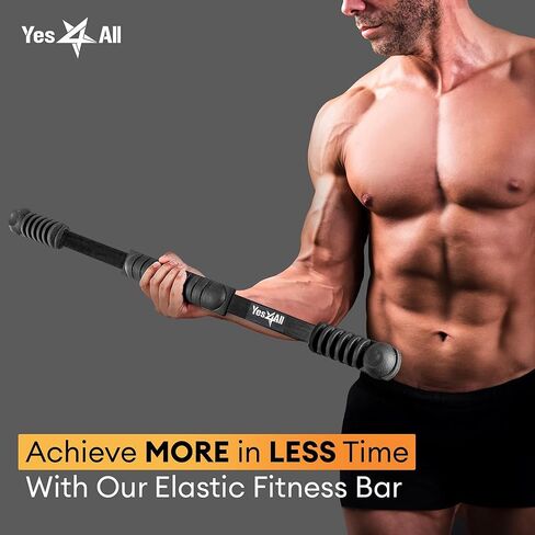 YES4ALL High-Frequency Elastic Fitness Bar for Toning Muscles, Shake Weight Stick Full Upper Body Weighted Equipment for Core Strength Training, Stability, Therapy, Pilates, Rehab, Black, 35 inches in Saudi Arabia