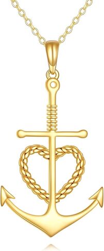DOVRAN 14K Solid Yellow Gold Anchor Necklace for Women Real Yellow Gold Anchor Pendant Ocean Jewelry Gifts in Saudi Arabia