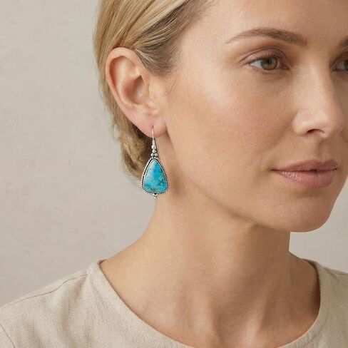 925 Sterling Silver Earrings Genuine Turquoise Drop Dangles in Saudi Arabia