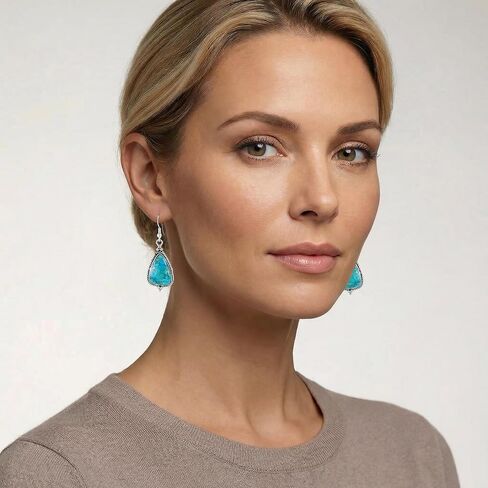 925 Sterling Silver Earrings Genuine Turquoise Drop Dangles in Saudi Arabia
