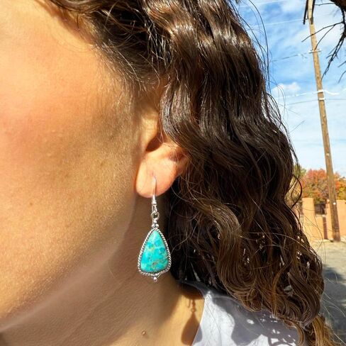 925 Sterling Silver Earrings Genuine Turquoise Drop Dangles in Saudi Arabia