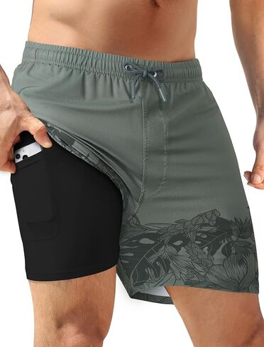 APTRO Mens Swim Trunks with Compression Liner 5" Quick Dry 2 in 1 Swimming Beach Board Shorts Bathing Suit Swimsuit Swimwear in Saudi Arabia