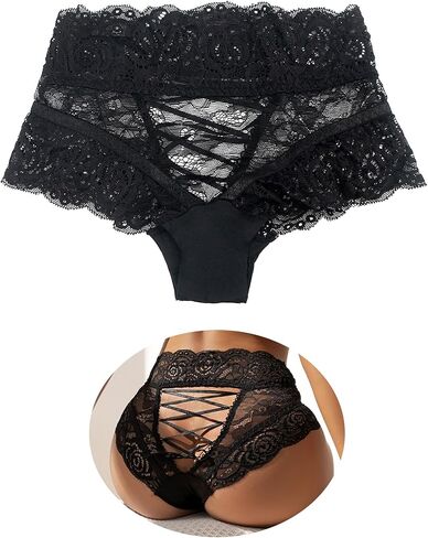 Comeondear Women Plus Size Lace Cheeky High Weist Thong Instrlear Boyshort Criss Cross Hipster Bikini in Saudi Arabia