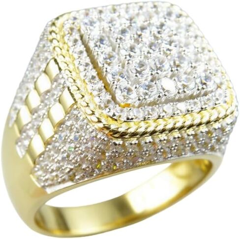 QUSIIOSLK Hip Hop Iced Out CZ Simulated Full Diamond Ring 14K Gold Plated Cubic Zirconia Eternity Bling Square Rings Punk Rock Rappers Ring Jewelry Gift for Men Size 7-12 11 in Saudi Arabia