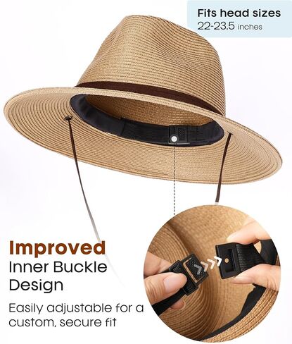 FURTALK Womens Sun Hat Summer Straw Beach Hats UPF 80+ Wide Brim Panama Fedora Hats with Wind Lanyard in Saudi Arabia