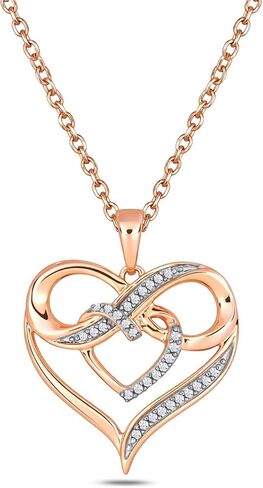 Cali Trove 1/10cttw Diamond Accent Double Heart with Infinity Sign Pendant for Women, with Metal color option of White, Rose or Yellow Gold, Women's Infinity Double Heart Necklace with Diamonds, 18" in Saudi Arabia