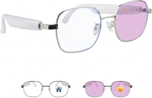 Smart Glasses Bluetooth - IP5 Waterproof Audio Sunglasses for Women and Men, Open Ear Sound Built-in Mic & Speakers, Polarized Sunglasses Lenses Smart Devices Voice Assistant (Silver) in Saudi Arabia