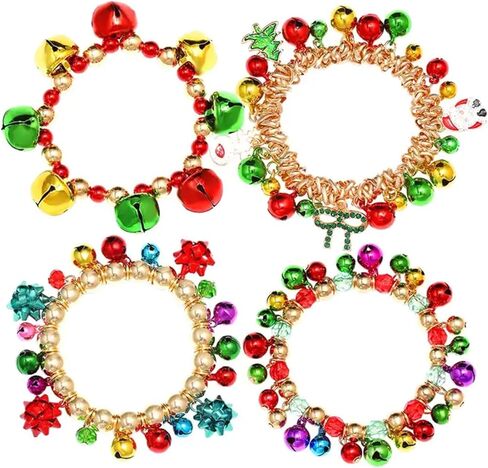 ARATLENCH Christmas Jingle Bell Bracelet Colorful Bow Snowman Xmas Tree Beaded Chram Stretch Bracelet Novelty Christmas Holiday Jingle Bells Bracelets Set for Women Girls in Saudi Arabia