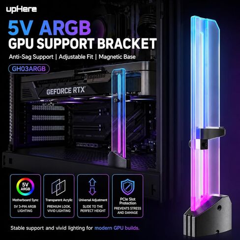 دعامة GPU لبطاقة الرسومات من upHere تدعم حامل بطاقة الفيديو/حامل الحافظة، الألومنيوم المؤكسد باللون الأسود، دعم الارتفاع قابل للتعديل، GH02BK in Saudi Arabia
