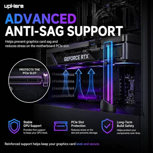 دعامة GPU لبطاقة الرسومات من upHere تدعم حامل بطاقة الفيديو/حامل الحافظة، الألومنيوم المؤكسد باللون الأسود، دعم الارتفاع قابل للتعديل، GH02BK in Saudi Arabia