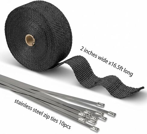Arespark Exhaust Header Wrap, 2in x 16.5ft Black Heat Shield Tape with Stainless Steel Zip Ties 10pcs for Car Motorcycle Exhaust Manifold Heat Insulation Tape in Saudi Arabia