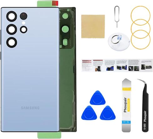 استبدال الزجاج الخلفي Phoupair OEM متوافق مع هاتف Samsung Galaxy S22 Ultra 5G مع مجموعة إصلاح احترافية وتعليمات التثبيت (أبيض فانتوم) in Saudi Arabia
