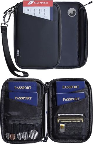 family passport holder for 4 black passport wallet for travel passport cover rfid blocking for women waterproof wallet with zipper airtag passport case for men multiple passport bag in Saudi Arabia