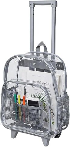 COVAX Rolling Clear Backpack, Heavy Duty See Through Bookbag, Transparent PVC Cold-resistant Backpack with Wheels (Black) in Kuwait