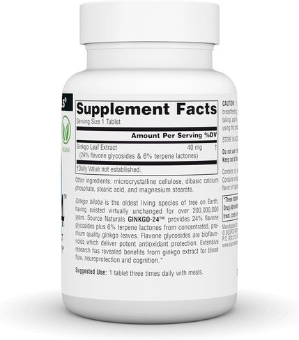 Source Naturals Ginkgo-24 - Ginkgo Biloba Extract 40 mg Supports Mental Acuity - 120 Tablets in Saudi Arabia