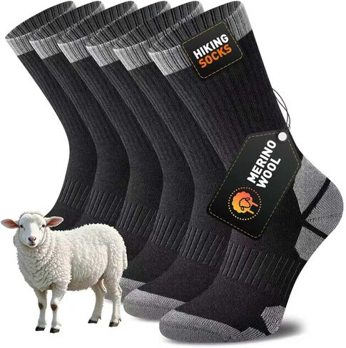 Niorasen Merino Wool Hiking Crew Socks for Men & Women, Thick Cushioned Anti-Blister, Moisture-Wicking, Seamless, 3/5 Pairs in Kuwait