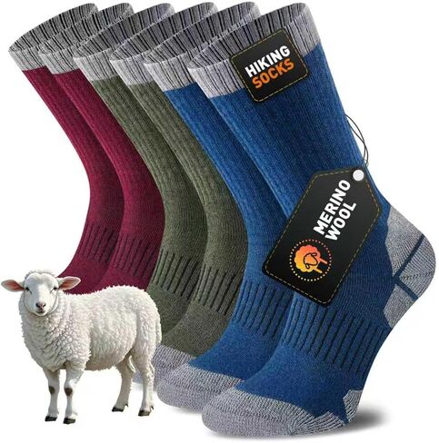 Niorasen Merino Wool Hiking Crew Socks for Men & Women, Thick Cushioned Anti-Blister, Moisture-Wicking, Seamless, 3/5 Pairs in Saudi Arabia