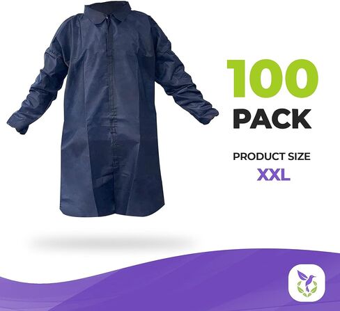 AMZ Dark Blue Disposable Lab Coats for Adults, Large. 10 Pack Disposable Coats Medical. 35 GSM PP Painting Lab Coat Disposable. Medical PPE Knee Length Lab Coat No Pocket, Elastic Wrist, Loop Fastener in Saudi Arabia